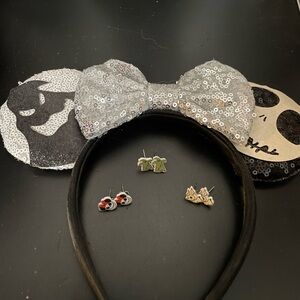 Nightmare Before Christmas mouse ears Adult size with three pairs of earrings.